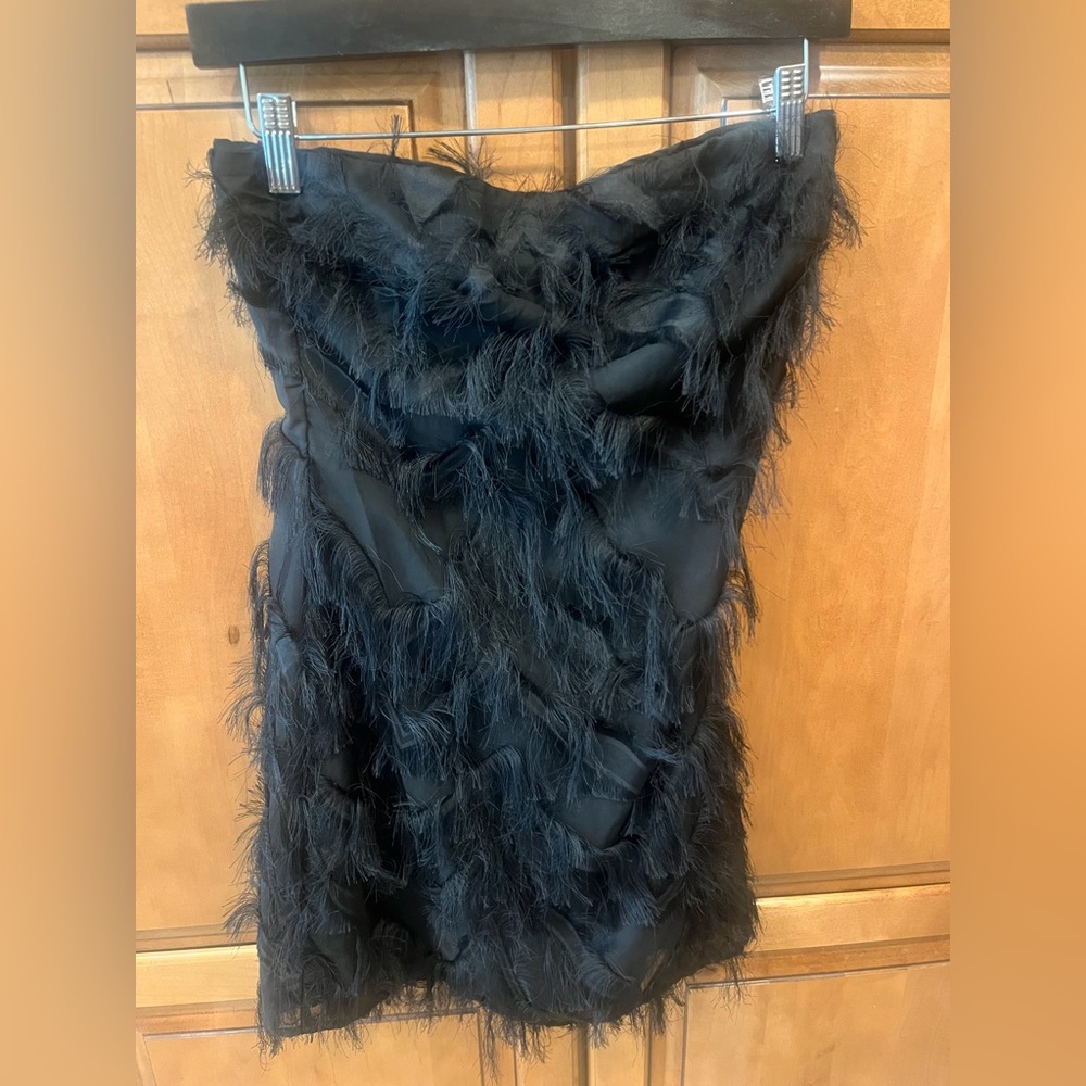 Black Feather-Trim Mini Dress